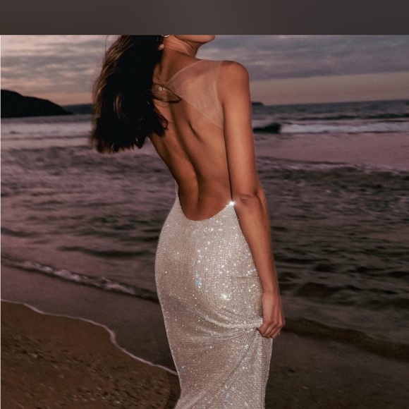 Meshki Glitter Slip Maxi Dress in Champagne Sparkle - Picture 2 of 7
